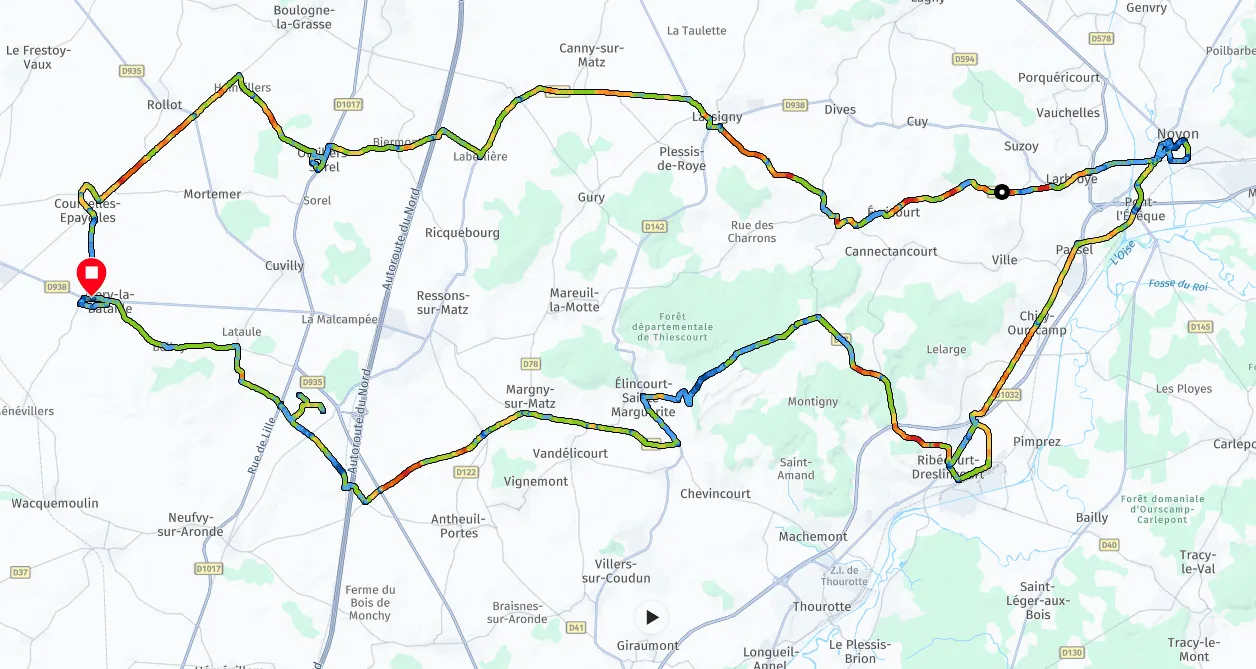 Carte du parcours de la randonnée permanente de la Grande Guerre