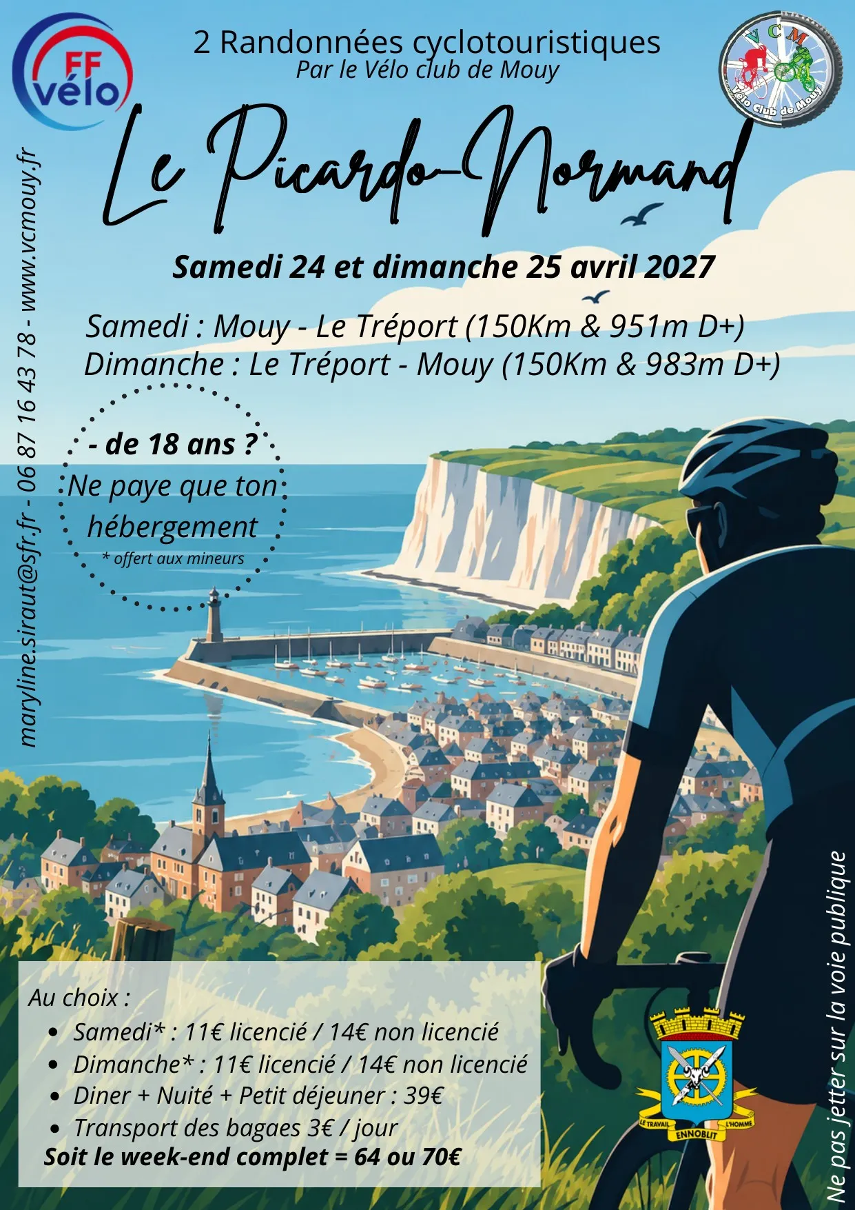 Affiche officielle du Picardo Normand 2027, deux randonnées cyclotouristiques du Vélo Club de Mouy (Oise) entre Mouy et Le Tréport les 24 et 25 avril 2027