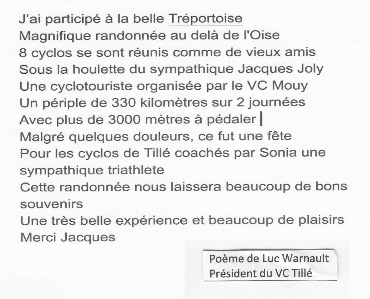 Poème sur la Belle Tréportaise 2024 par Luc Warnault du VC Tillé
