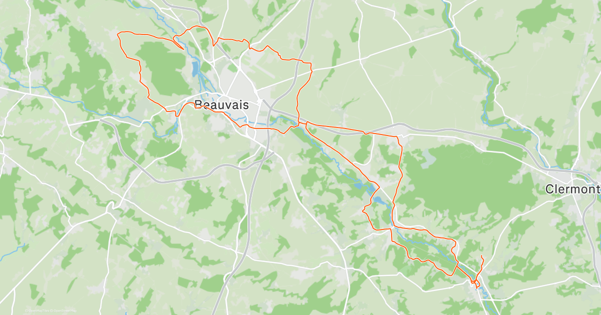 Tracé Strava de la sortie groupée du Vélo Club de Mouy du 26 juillet 2026, entre Mouy, Beauvais, Troissereux et le Mont Saint-Adrien (Oise)